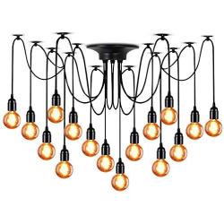 LAMPUNDIT 16-Light Chandelier, Adjustable DIY Ceiling Spider Pendant Lighting, Industrial Hanging Light Fixture (Each with 6ft Wire)