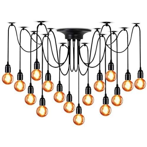 LAMPUNDIT 16-Light Chandelier, Adjustable DIY Ceiling Spider Pendant Lighting, Industrial Hanging Light Fixture (Each with 6ft Wire)