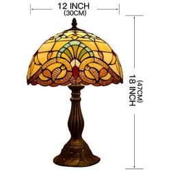 Tiffany Style Retro Lamp Table Light 12 Inches Wide 18 Inches Tall Hand-Cut Stained Glass Desk Antique Night Light for Living Room Restaurant Office