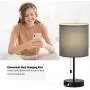 Bedside Table Lamps, Modern Nightstand Lamps Set of 2 with Dual USB Charging Ports, Desk Lamps with Gray Cylindrical Lamp Shade for Bedroom Living Room Study Room Office