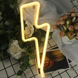 Lightning Bolt Neon Sign for Wall Decor,USB or Battery Decor LED Signs,Neon Lights for Bedroom,Light Up Signs Decorative Neon Light Sign for Home,Christmas,Party,Kids Living Room(Warm White)