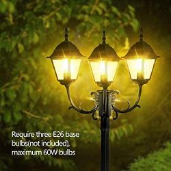 CINOTON Outdoor Lamp Post Light Surface-Mount, Waterproof Outdoor Street Light with Triple-Head, Landscape Post Lighting for Backyard, Patio, Garden|Black Light Pole with Clear Glass Panels