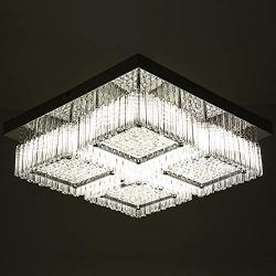 Horisun LED Dimmable Flush Mount Ceiling Light, Fashion Designed Crystal Chandelier Lighting Fixture, ETL Listed 16-inch 2640LM 4000K Pendant Lamp for Dinning Room, Bedroom, Livingroom