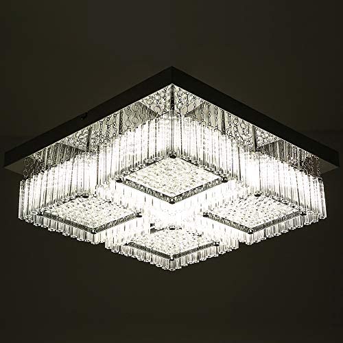 Horisun LED Dimmable Flush Mount Ceiling Light, Fashion Designed Crystal Chandelier Lighting Fixture, ETL Listed 16-inch 2640LM 4000K Pendant Lamp for Dinning Room, Bedroom, Livingroom