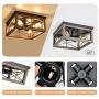 Eyassi 4-Light Wooden Flush Mount Ceiling Lights, Farmhouse Close to Ceiling Lighting Fixtures Black Ceiling Lamp for Kitchen Island Living Room Bedroom Hallway Laundry Entryway