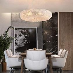 SILJOY Modern Luxury Crystal Chandeliers Halo Pendant Ceiling Light Fixture for Bedroom Kitchen Island Dining Room Living Room D24” x H 5”