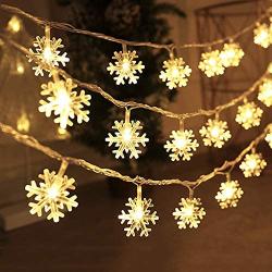 Joseky Christmas Snowflake Lights, Holiday Bedroom Led Decorative String Lights 20 Feet 40 Inches Battery-Powered, Suitable for Christmas/Family Gathering/Bedroom Decoration Warm White