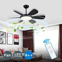 Ceiling Fan Lights with Remote Control, 52inch Low Profile Ceiling Fans, 3 Color Changeable, Adjustable Speed&Timing, Flush Mount Ceiling Fan Light for Bedroom,Living Room,Dining Room,Hallway, Black