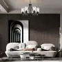 Sivilynus Farmhouse Chandelier Lighting Round 6 Lights Black with Glass Shade Ceiling Hanging Vintage Rustic Light Fixture for Dining Room Living Room Foyer Porch Kitchen Island