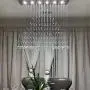 Modern Rain Drop Crystal Rectangle Chandelier/Flush Mount/Ceiling Light Fixtures for Living Room/Dining Room/Foyer/Bedroom (6 Lights)