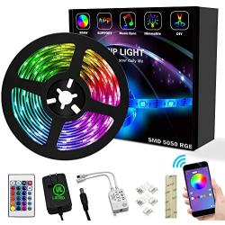 16.4ft LED Strip Lights, RGB 5050 RGB LED Strips with Remote Controller and Strong Adhesive Tape, Color Changing Tape Light with Fixing Clips for Bedroom, Room, Kitchen, Bar