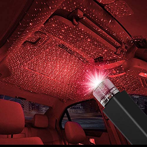 USB Star Projector Night Light, LEDCARE Car Roof Lights, Portable Adjustable Romantic Violet Blue Interior Car Lights, Portable USB Night Light Decorations for Car, Ceiling, Bedroom (Red)