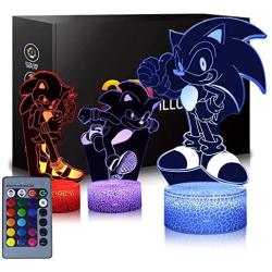 3D Sonic Toys Night Light,Hedgehog Night Light Anime Table Lamp with Remote Control Kids Bedroom Decoration,Creative Lighting for Kids and Sonic The Hedgehog Fans Christmas and Birthday Gifts