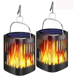 Ollivage Hanging Solar Lights, Dancing Flame Solar Lights Outdoor Hanging Lanterns, Solar Powered Torch Lights and USB Charging Solar Flame Landscape Lights for Garden Patio Deck Yard Path, 2 Pack