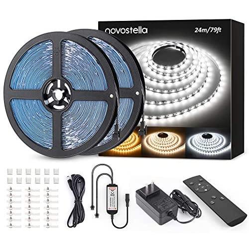 Novostella 79ft Tunable White LED Strip Light kit Dimmable 3000K-6000K 24V Flexible LED Tape Remote LED Ribbon for Stage Bedroom Party House Kitchen Stair Living Room Ceiling Daylight Warm White