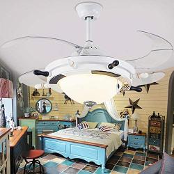 LITFAD Modern LED Ceiling Light Nautical Style Reversible Dome Shade Metal Hanging Ceiling Fan Light with Invisible Blade Flushmount Pendant Light for Living Room Kids Bedroom Childrens Room - White