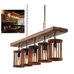 Rustic Wood Beam Edison Hanging Ceiling Light | Indoor Downlight for Farmhouse Home Decor | Kitchen Island | Bar | Dining Room | Limited Wood - E26 X5 Bulb