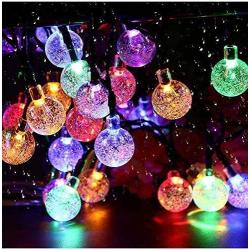 Solar String Lights Garden 50 LED 24Ft Outdoor String Lights Multi-Colored Waterproof Crystal Ball Fairy Lights, Decoration Lighting for Home, Garden, Patio, Yard, Christmas