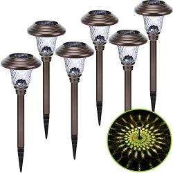 Solar Pathway Lights Outdoor, 6 Pack Metal Glass Solar Garden Lights LED Stainless Steel Bronze Decorative Landscape Lighting for Walkway, Driveway, Patio, Lawn, Yard