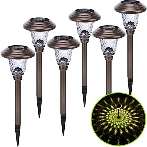 Solar Pathway Lights Outdoor, 6 Pack Metal Glass Solar Garden Lights LED Stainless Steel Bronze Decorative Landscape Lighting for Walkway, Driveway, Patio, Lawn, Yard Solar Pathway Lights Outdoor, 6 Pack Metal Glass Solar Garden Lights LED Stainless Steel Bronze Decorative Landscape Lighting for Walkway, Driveway, Patio, Lawn, Yard