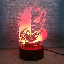 3D Sasuke Led Illusion Night Light Naruto Face 7 Color Changing Teen Room Decor Table Lamp USB Charge Bedside Gadget Child Birthday Xmas USB Cable Touch Remote Control Mood Lighting (Naruto Face)