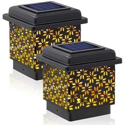 Siedinlar Solar Post Cap Lights Outdoor Metal 4x4 (3.5x3.5 in) Wooden Posts Warm White Lighting for Fence Deck Patio Garden Decoration Black（2 Pack）