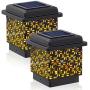 Siedinlar Solar Post Cap Lights Outdoor Metal 4x4 (3.5x3.5 in) Wooden Posts Warm White Lighting for Fence Deck Patio Garden Decoration Black（2 Pack）
