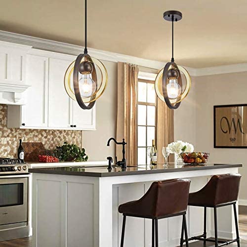 1-Light Modern Mini Pendant Light Globe, Small Chandelier with Acrylic Ring Lampshade, Hanging Ceiling Light Fixture for Kitchen Island, Dining Room, Bedroom, Foyer and Bar