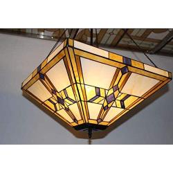 Modern Pendant Lighting Tiffany Style 3-Light 20-Inch Stained Glass Square Shade Iron Art Chandeliers Ceiling Island Light Fixtures Dining Room Living Room Bedroom