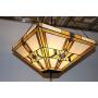 Modern Pendant Lighting Tiffany Style 3-Light 20-Inch Stained Glass Square Shade Iron Art Chandeliers Ceiling Island Light Fixtures Dining Room Living Room Bedroom