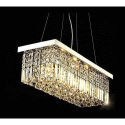 7PM W60'' x D12'' Modern Rain Drop Rectangle Clear K9 Crystal Chandelier Pendant Lamp Light Fixture 16 Lights for Dining Room Kitchen Island Chrome Frame