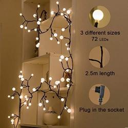 Curtain Lights Indoor Outdoor, 8.3ft 8 Modes 72 Led Globe String Lights Plug in, Window Lights for Patio Garden Wedding Party Bookshelf, Warm White