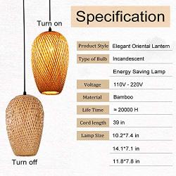 Bamboo Lantern Pendant Lamp, Retro Japanese Style E27 Chandelier Hanging Light Ceiling Lighting Fixture for Living Room Bedroom Restaurant Cafe Teahouse Bar Dining Room Club