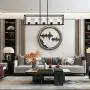 XILICON Black Linear Chandeliers for Dining Rooms,Kitchen Island Farmhouse Lighting Fixture Industrial Rustic Ceiling Hanging 5 Light Modern Pendant Light with Glass Shade