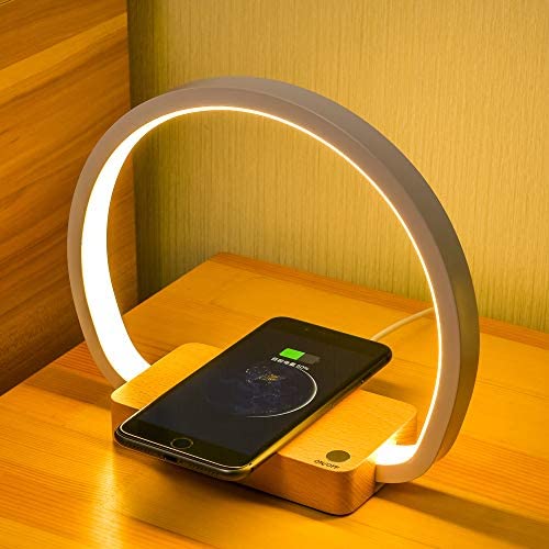 LONRISWAY Bedside Lamp Wireless Charger LED Table Lamp with Touch Control Desk Lamp Eye-Caring Reading Light for Kids, Adults, Home, Dorm and Office