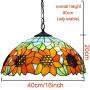 16'' Tiffany Style Sunflower Stained Glass Art Pendant Light for Dining Room Pastoral Hanging Pendant Lamps for Kitchen Island Restaurant Hallway Lighting,110V-240V,E27