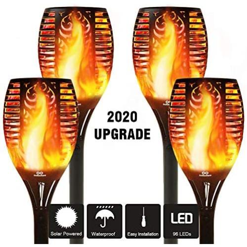Innoo Tech Solar Torch Lights, 96 Led Waterproof Flickering Flames Torches Lights Outdoor, 3 Ways Installation Landscape Decoration Lighting, 4 Pack