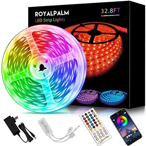 Led Strip Lights 32.8ft 1 roll ROYALPALM APP Control RGB 5050 LED Lights with Music Sync 40 Keys Remote Control for Home Living Room Bedroom Kitchen Party Decoration Led Strip Lights 32.8ft 1 roll ROYALPALM APP Control RGB 5050 LED Lights with Music Sync 40 Keys Remote Control for Home Living Room Bedroom Kitchen Party Decoration