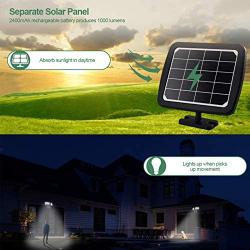 Solar Security Lights Outdoor, LED Solar Motion Sensor Light , GLORIOUS-LITE Rechargeable 1000lm Flood Light, 2400mAh Battery, 5500K, IP65Waterproof for Garage, Yard, Porch, Entryways - Black