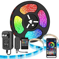 LED Strip Lights, Moobibear 5M/16.4FT Flexible Strip Light SMD 5050 RGB with Bluetooth Controller Changing Tape Lights kit with LED Sync to Music for Bedroom,Kitchen Under Counter, Under Bed Lighting