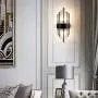 BOKT Mid-Century 2 Light Fixtures Wall Mount Lamp with Crystal Bar Wall Sconce Lighting, Elegant Wall Sconces with Black Metal Base for Bedroom Living Room Hallway Entryway Hotel Restaurant (Black)