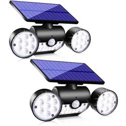 Upgrade Solar Motion Sensor Lights Outdoor, Super Bright LED Lamp IP65 Waterproof 360° Adjustable Solar Powered Wall Light Dual Head Spotlight Flood Security Lights for Yard Garage Patio Porch, 2 Pack