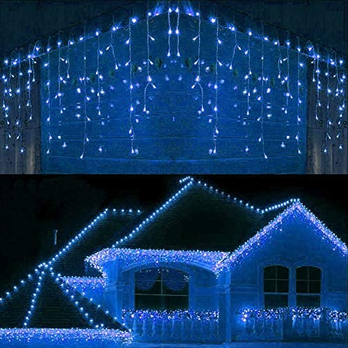 Joomer LED Icicle Lights,400 LED 26ft 8 Modes with 80 Drops,Icicle Fairy Lights with Timer Function, Waterproof Connectable Outdoor String Lights for Holiday, Christmas, Wedding Decorations (Blue)