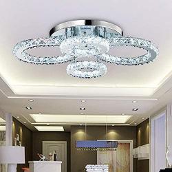 LITFAD 4 Halo Ring LED Ceiling Lamp Modern Design Decorative Crystal Semi Flush Mount Ceiling Light LED Chandelier for Hotel Hall Bedroom Living Room - White Light