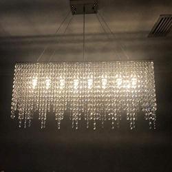 WUPYI 32 Inch Modern Crystal Chandelier,Contemporary Linear Rectangular Crystal Chandelier 7-Lights Hanging Light Pendant Lighting Fixture for Dining Room Island Kitchen