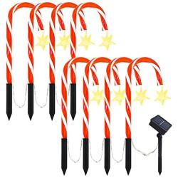 BAYN Christmas Pathway Lights Outdoor, Set of 8 15ft Solar Candy Cane Christmas Lights Holiday Garden Xmas Decorations Waterproof Stake