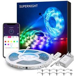 SUPERNIGHT DreamColor LED Strip Lights, Smart Music Sync Light Strip Phone App Controlled Waterproof for Party, Room, Bedroom, TV, Gaming with Brighter 5050 LEDs and Strong Adhesive Tape (16.4Ft)