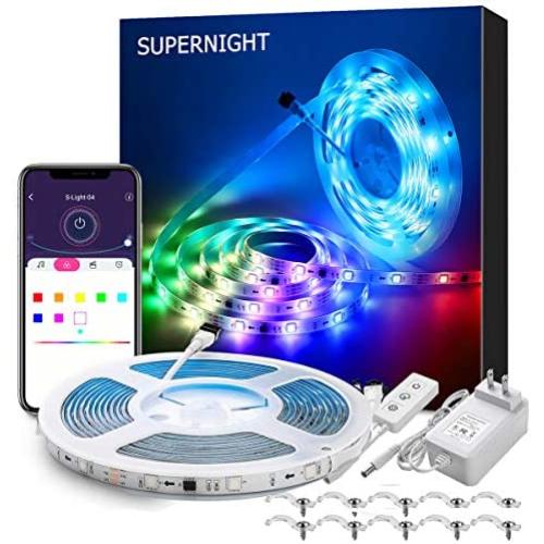 SUPERNIGHT DreamColor LED Strip Lights, Smart Music Sync Light Strip Phone App Controlled Waterproof for Party, Room, Bedroom, TV, Gaming with Brighter 5050 LEDs and Strong Adhesive Tape (16.4Ft)