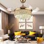 Healer 42 inch Crystal LED Ceiling Fan with Light and Remote Control, Modern Invisible Retractable Blades Chandelier Fans Lighting with 3 Lights Level and 3 Speeds for Dining/Living Room