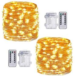 TingMiao Fairy Lights Battery Operated String Lights with Remote Control Timer, 33Ft 100 LED Waterproof 8 Modes Copper Wire Twinkle String Lights for Bedroom Indoor, Warm White,2 Pack